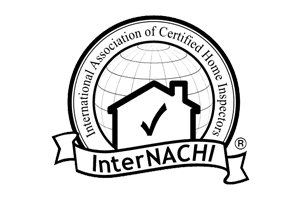 InterNACHI logo with house, checkmark, and globe banner in black and white