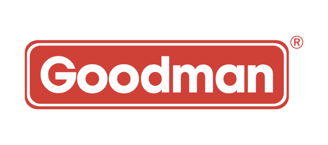 Goodman logo in white text on a red rounded rectangle background