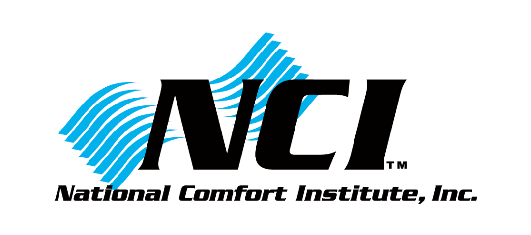 NCI logo with black letters and blue wave lines, reading National Comfort Institute, Inc.