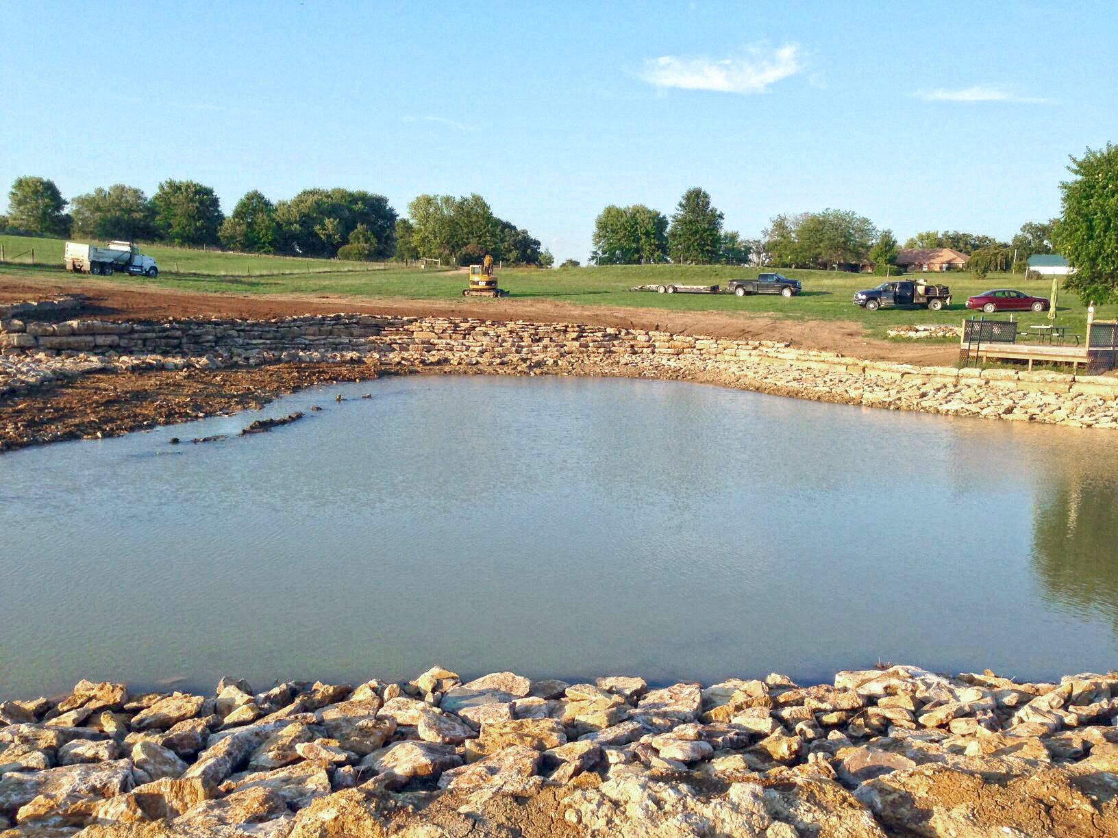 Retaining wall around pond