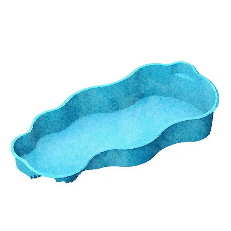 Blue plastic baby bathtub with wavy edges.
