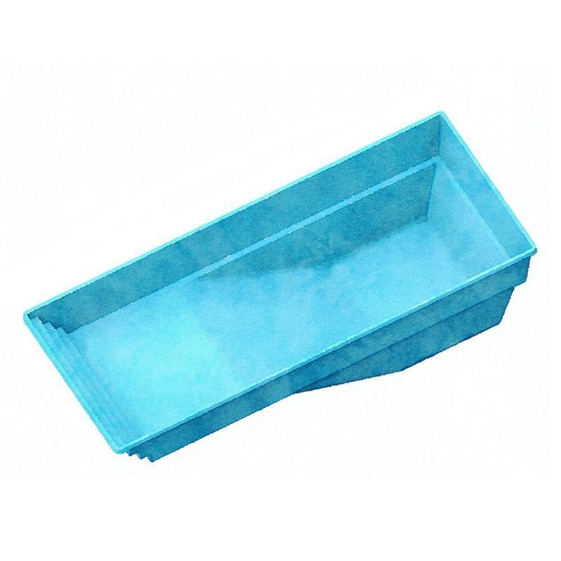 Blue rectangular swimming pool with shallow steps at one end.