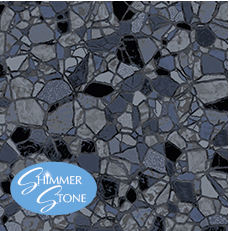 Close-up of stone tile pattern in shades of blue and gray with the