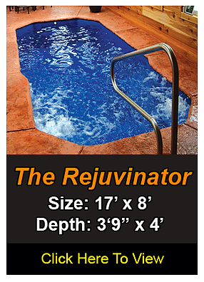 A small, blue pool with a handrail, labeled