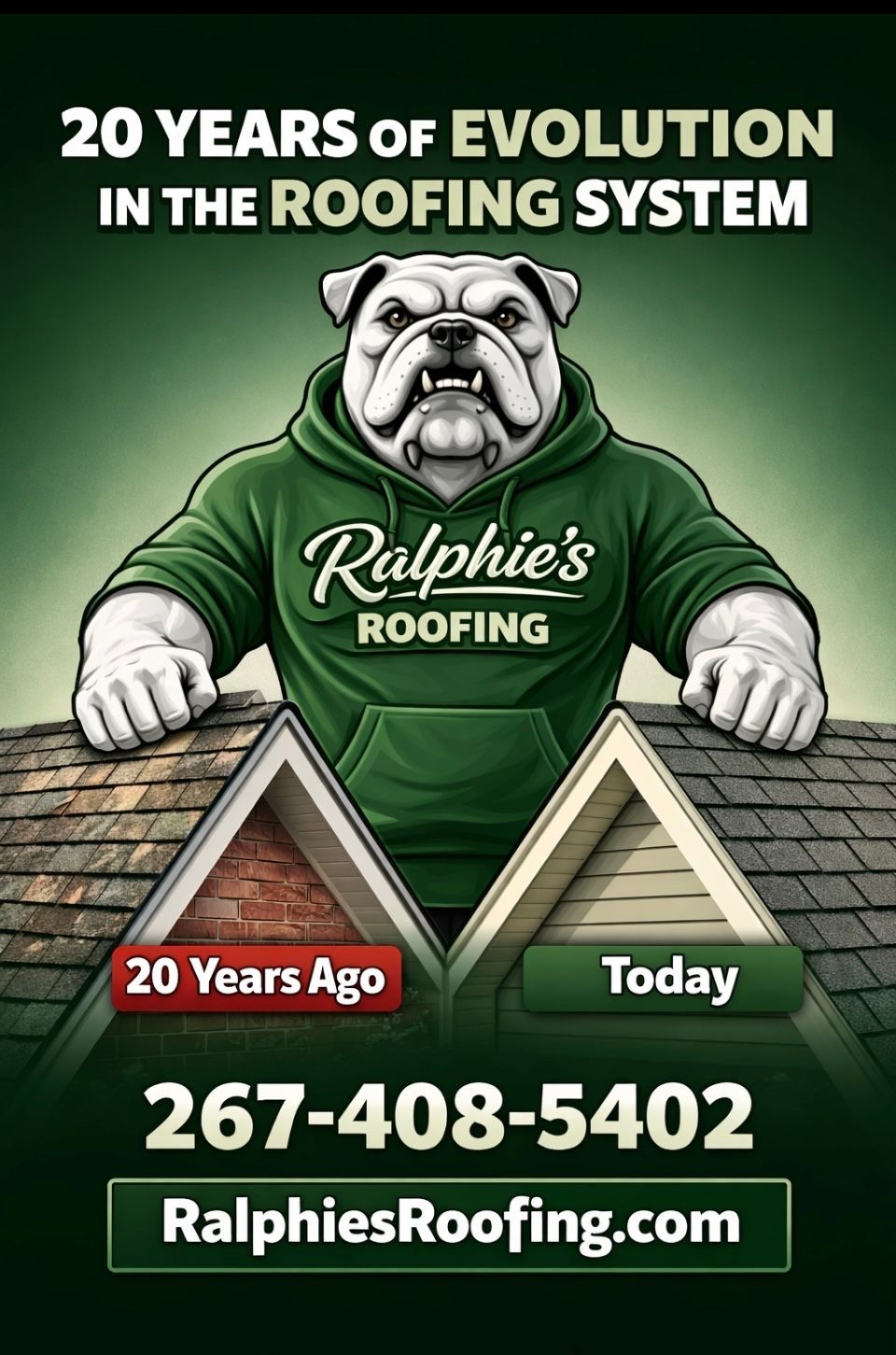 Ralphie’s Roofing comparison showing old 3-tab shingles from 20 years ago versus today