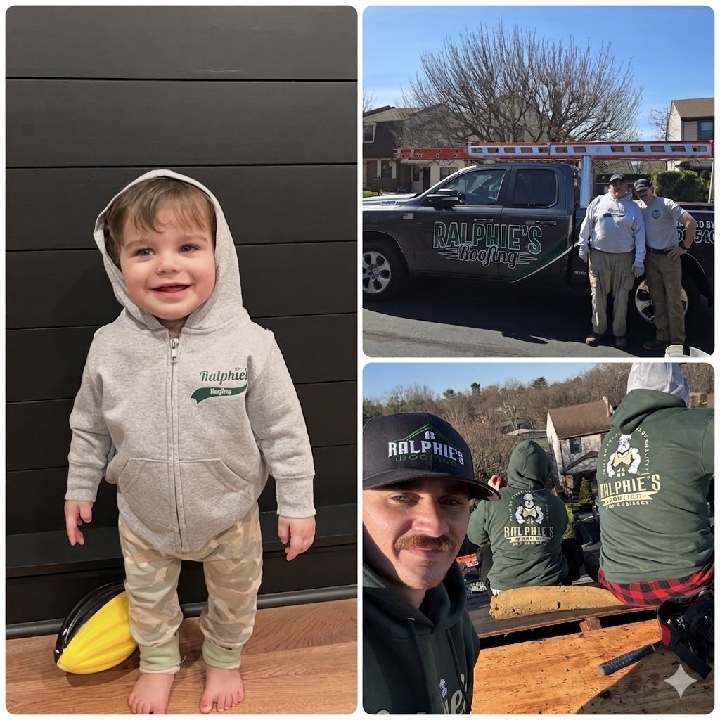 “Family-owned roofing team from Ralphie’s Roofing working together on a residential roof in Philly