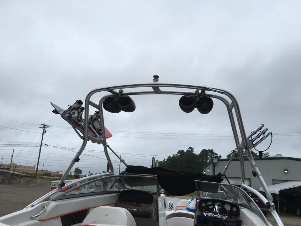 A boat with a tower on top of it