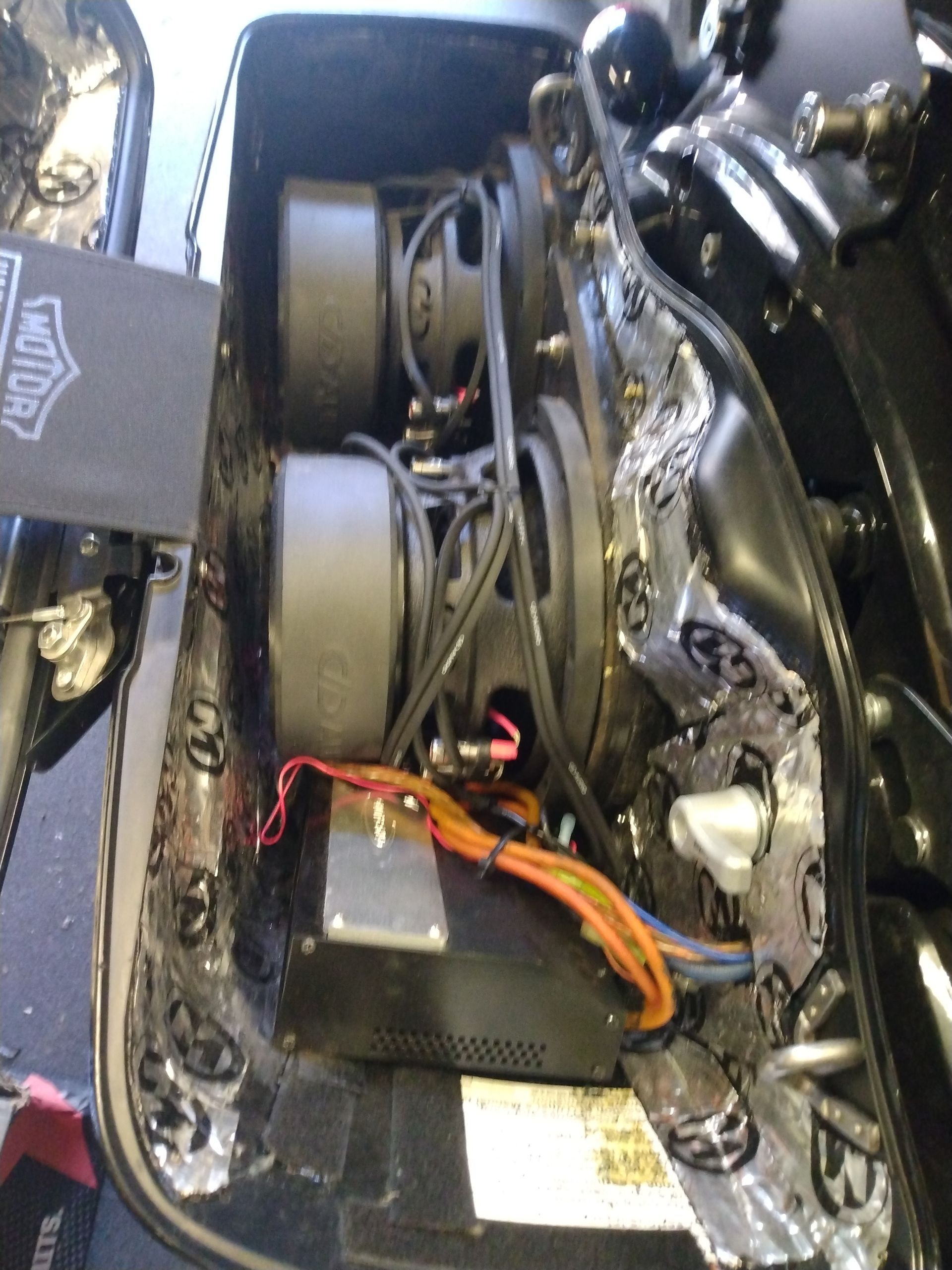 The inside of a harley davidson motorcycle is shown