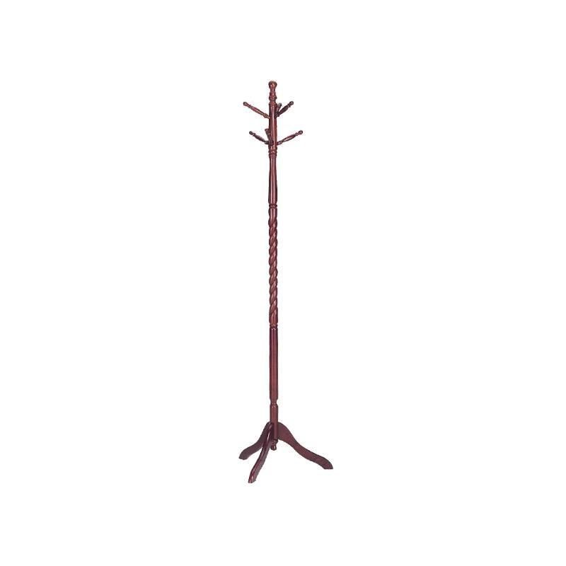 A wooden coat rack on a white background.