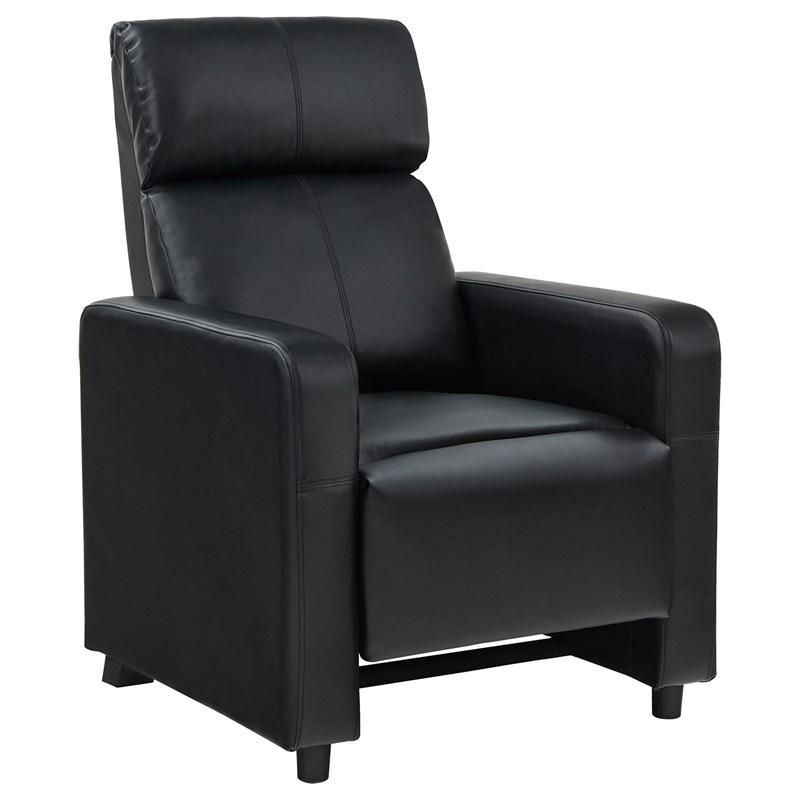 A black leather recliner on a white background