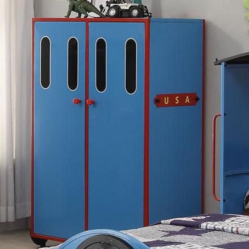 A blue and red wardrobe with the word usa on it