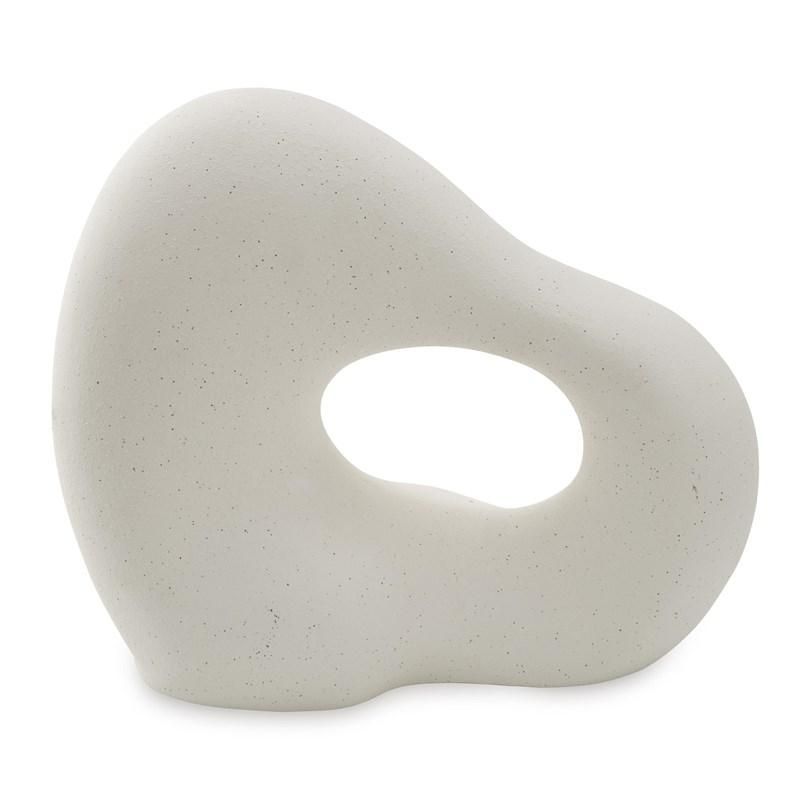 A white sculpture with a hole in the middle on a white background.
