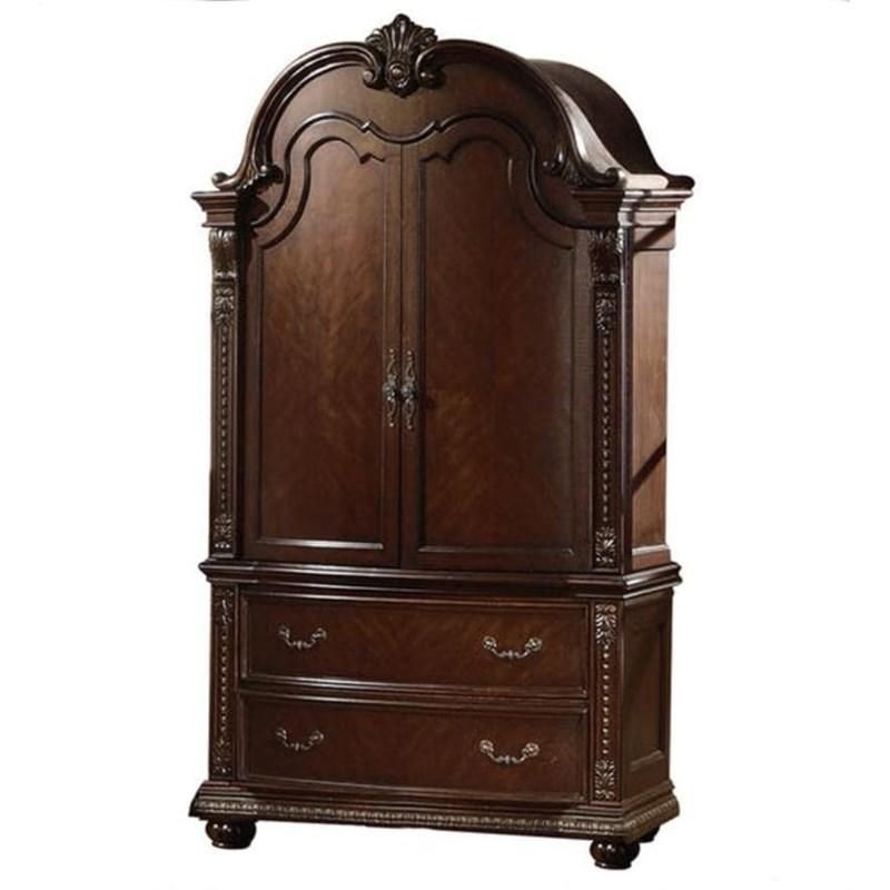 A wooden wardrobe with two doors and two drawers
