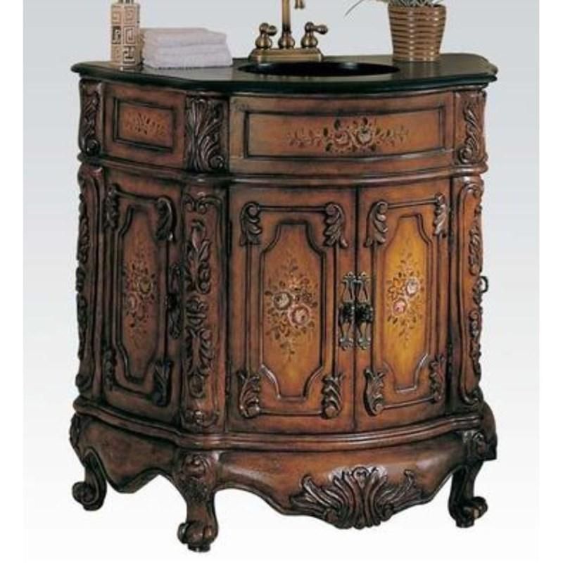 A bathroom vanity with a sink on top of it