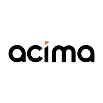 The acima logo is black and orange on a white background.