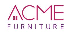 The logo for acme furniture is purple and white.