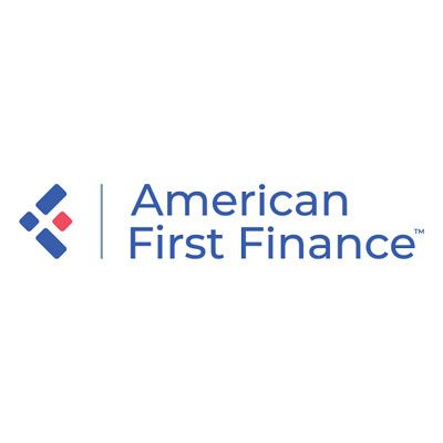 The logo for american first finance is blue and red.