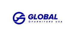 The logo for global furniture usa is blue and white.