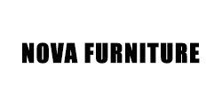 A black and white logo for nova furniture on a white background.