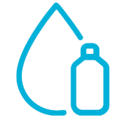 Blue droplet with bottle, representing water and hydration.