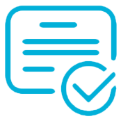 Blue document with a checkmark, indicating completion or approval.