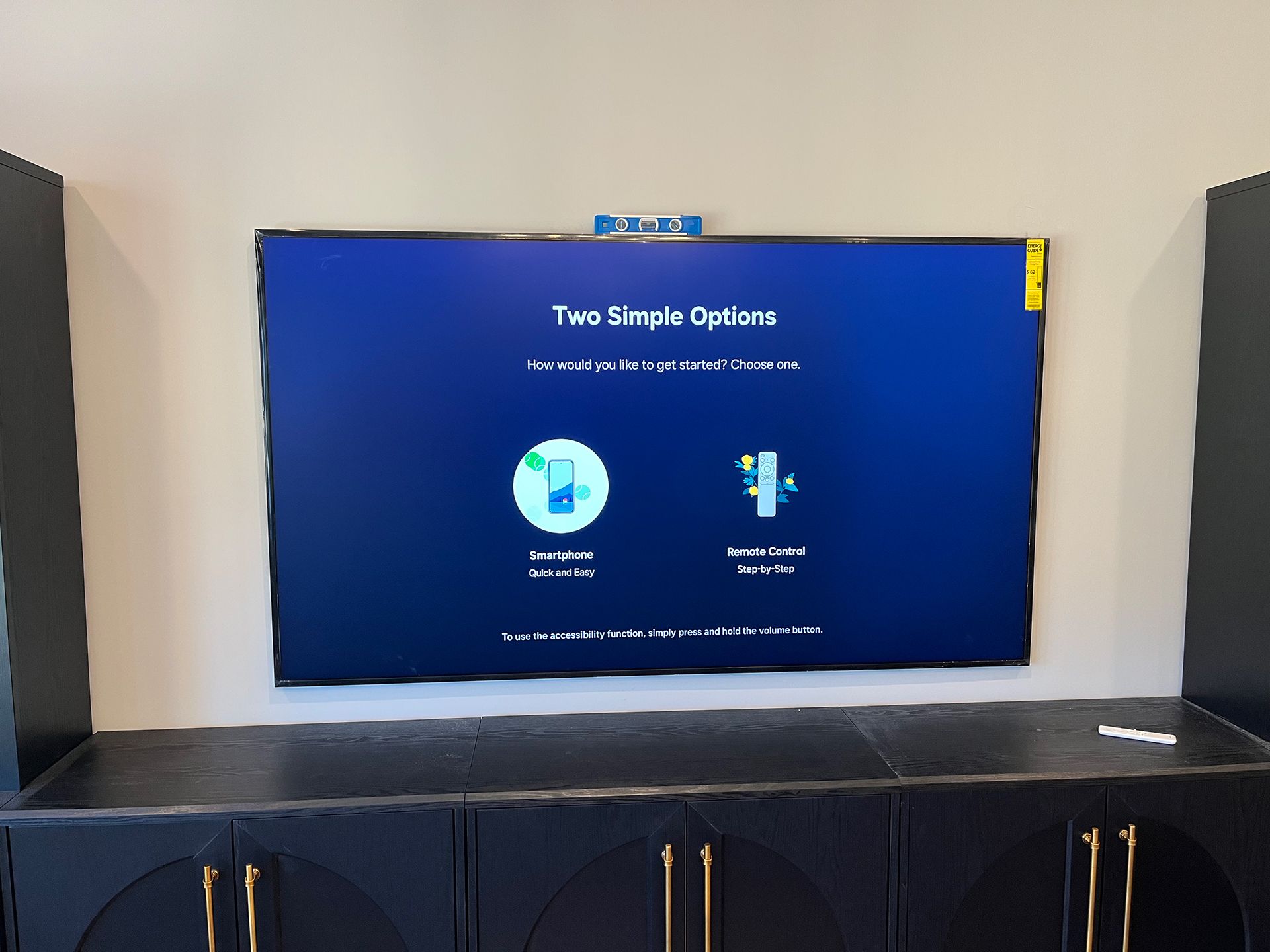TV screen showing the set up screen