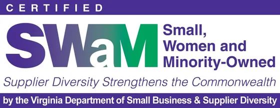 Certified SWaM logo in purple, green and blue for Small, Women and Minority-Owned business diversity
