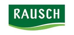 Rausch logo in white text on a green background with a light green wave