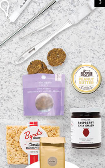 A bunch of food including a jar of raspberry jam