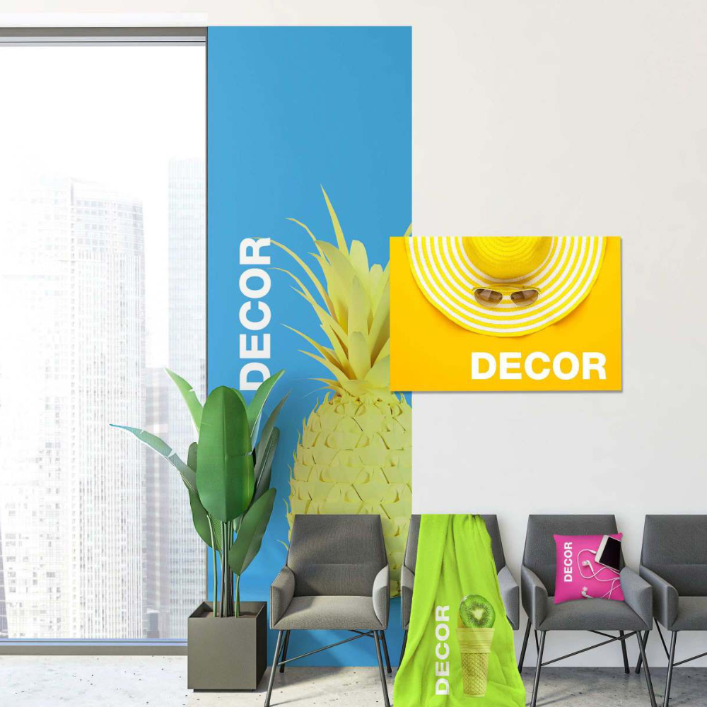 A room with chairs and a sign that says decor
