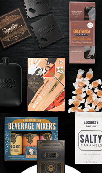 A variety of items including beverage mixers and salt caramel