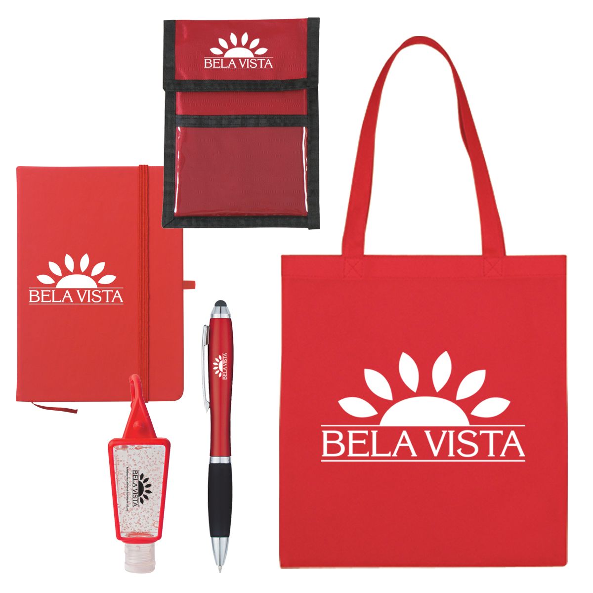A red bag with the word bela vista on it