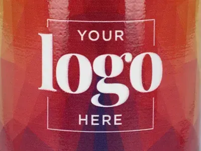 A close up of a can with the words `` your logo here '' on it.