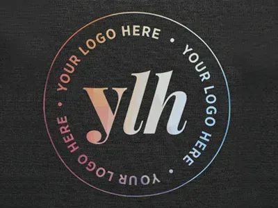 A logo that says your logo here in a circle on a black background.