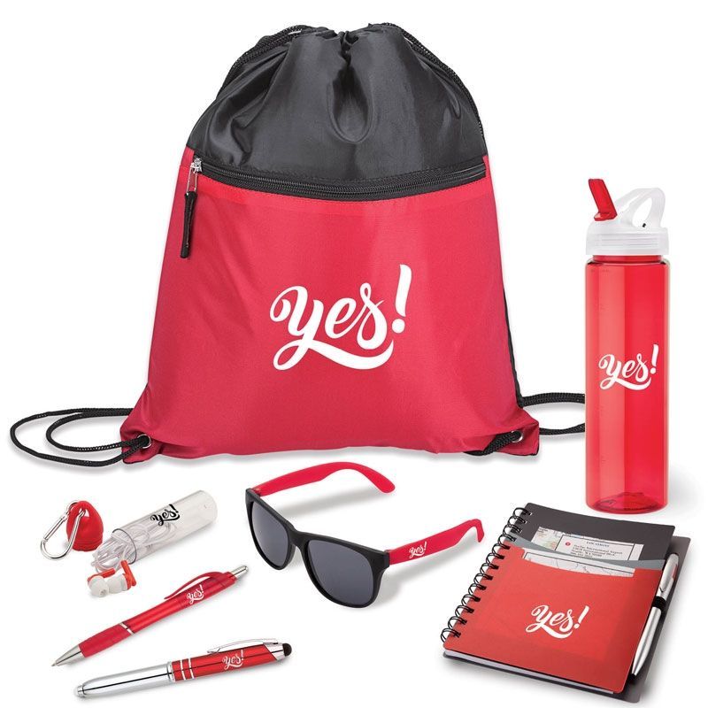 A red bag with the word yes on it