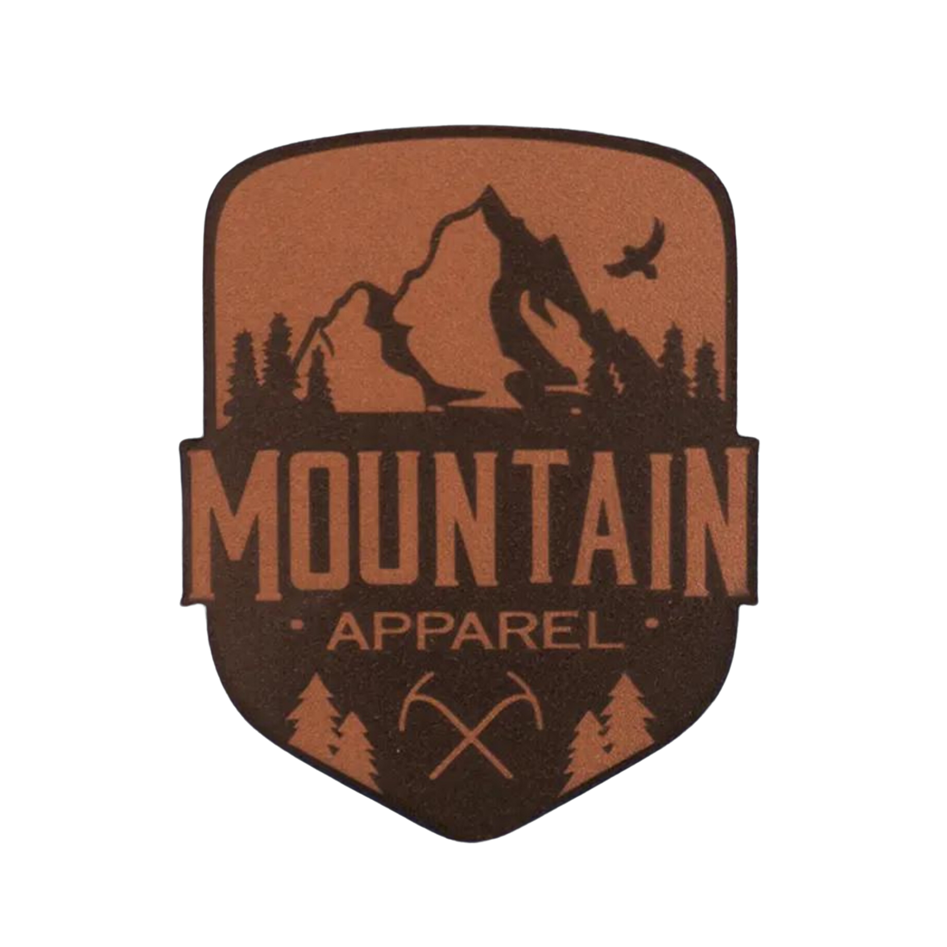 A mountain apparel logo with a mountain and trees on it