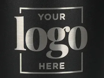 A black background with a silver logo that says your logo here