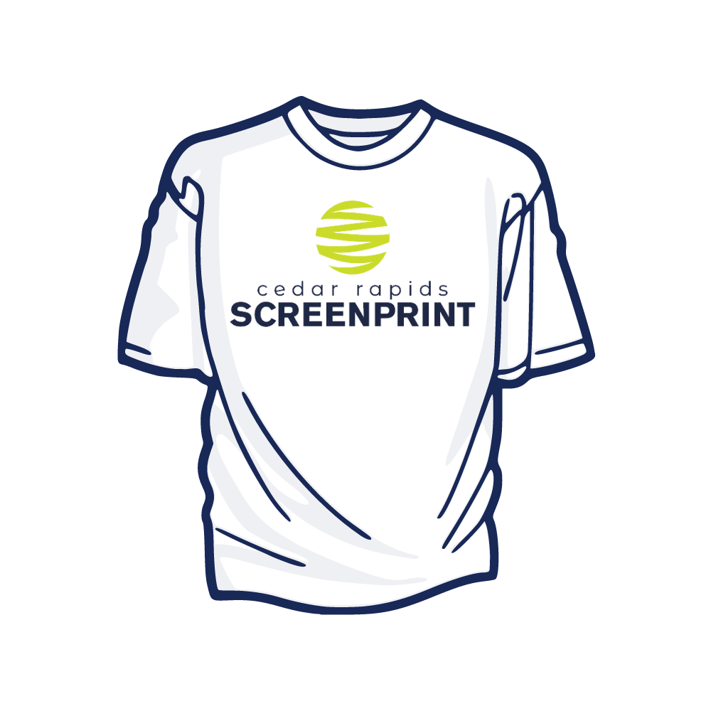 A white t-shirt with a logo for cedar rapids screenprint on it