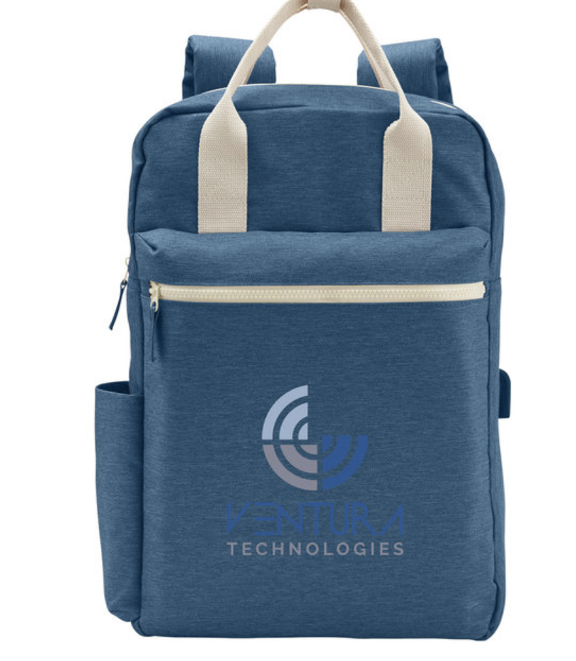 A blue backpack with the word technologies on it
