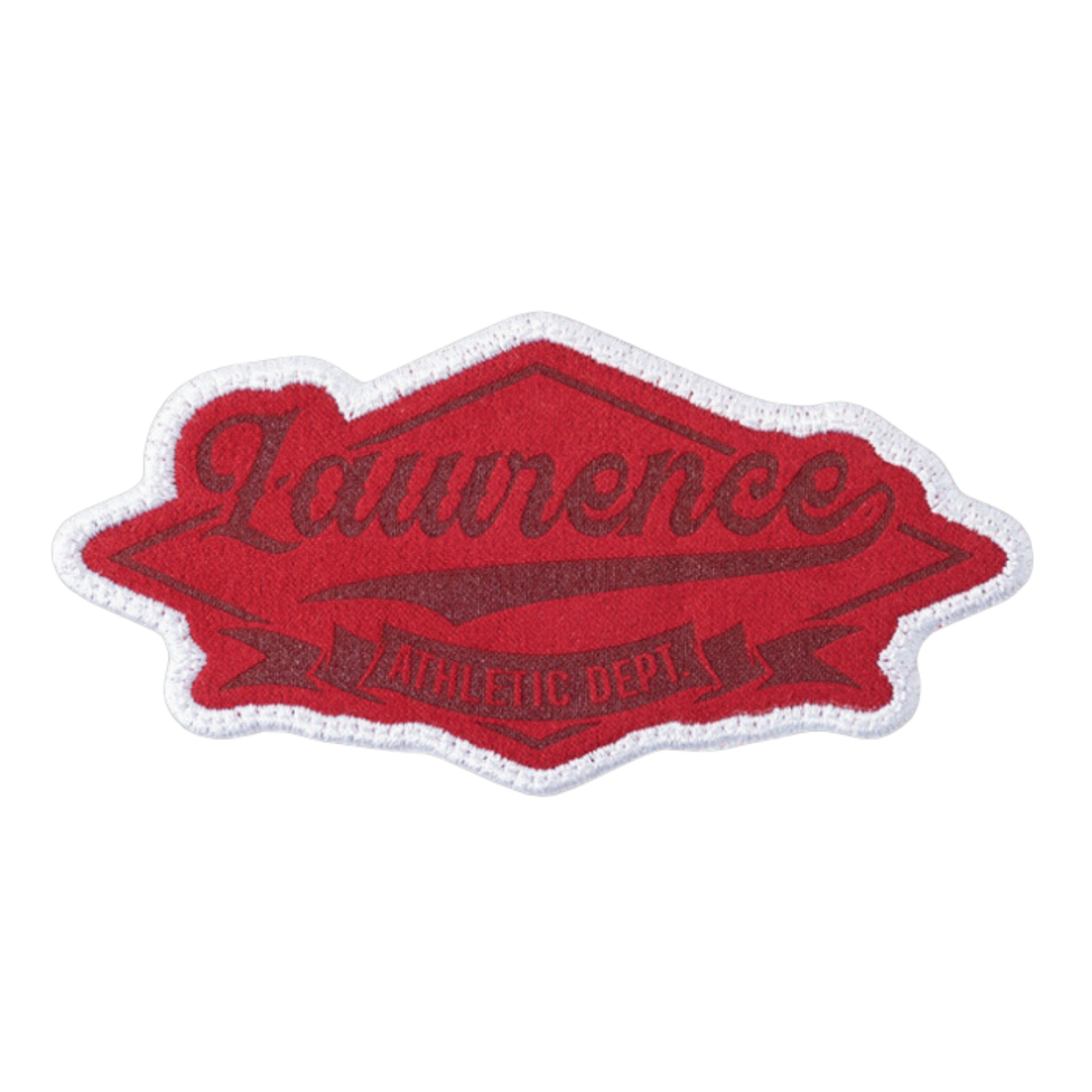A red patch with the name lawrence on it