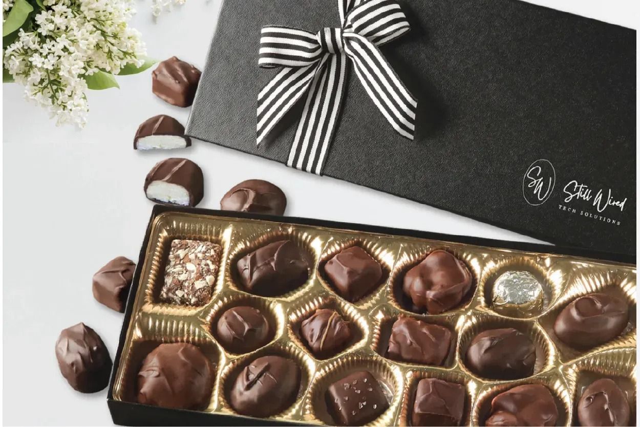 Elegant gift box of premium assorted chocolates with rich truffles and gourmet fillings