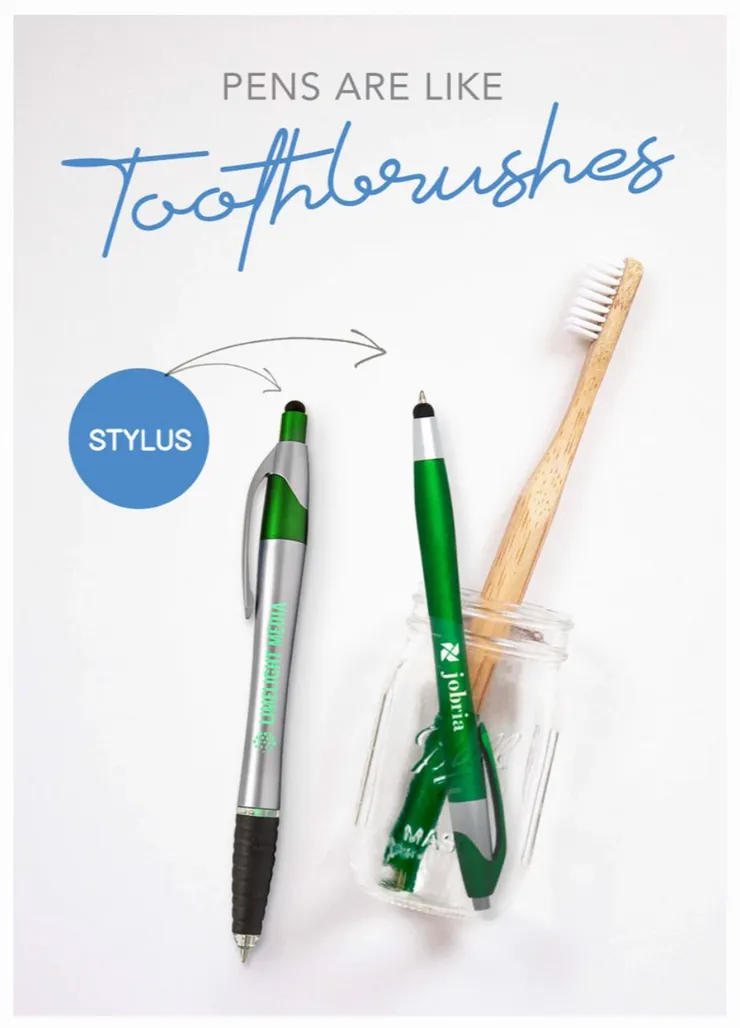A poster that says pens are like toothbrushes