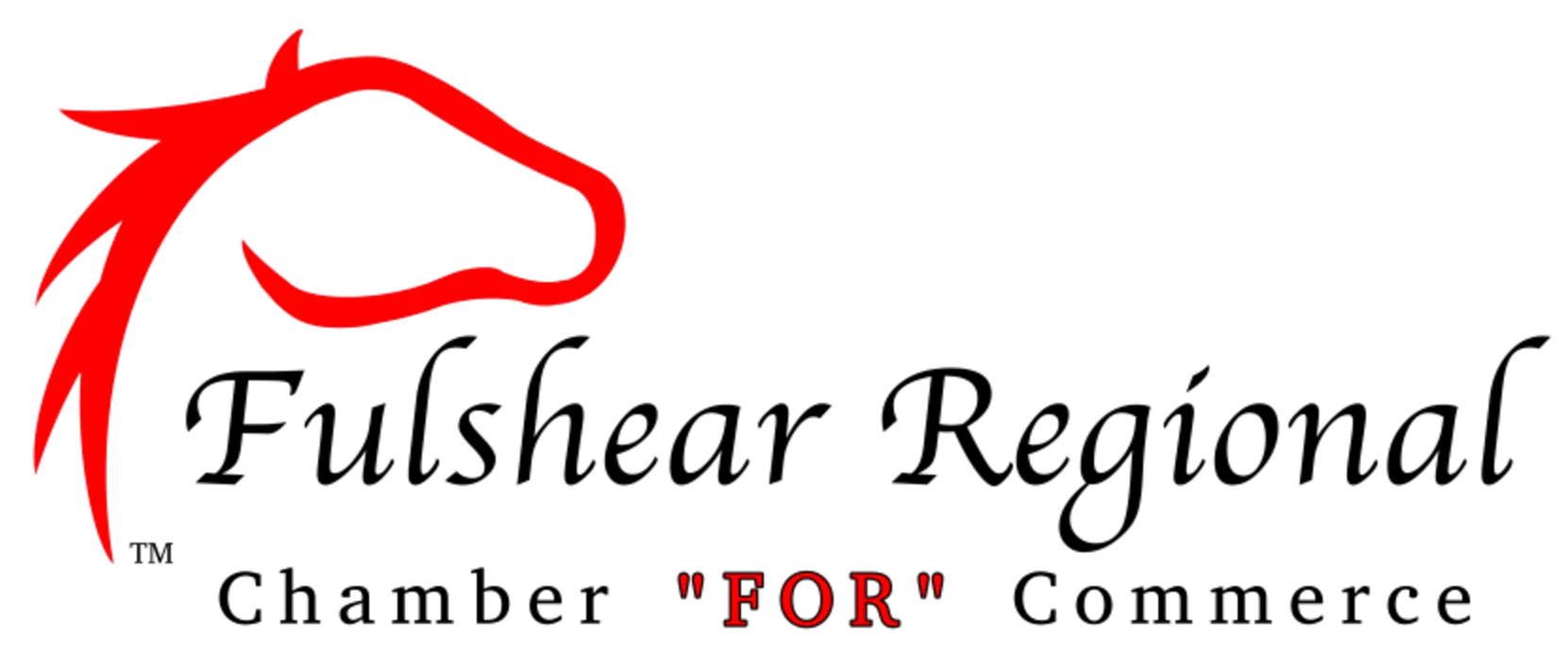 Red horse head logo with text 