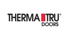 Logo for Therma-Tru Doors. Text in black with a red door graphic within the word
