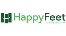 Logo for Happy Feet International, featuring a stylized green “H” and the text “Happy Feet” in green. Below, “INTERNATIONAL” in smaller dark text.