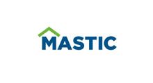 Logo for Mastic, a home improvement brand, with a green roof over blue text.