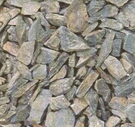 Close-up of a pile of small gray and tan rocks.