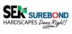 SEK SureBond Hardscapes Done Right logo in black, teal, red, and gray with a stylized brick graphic