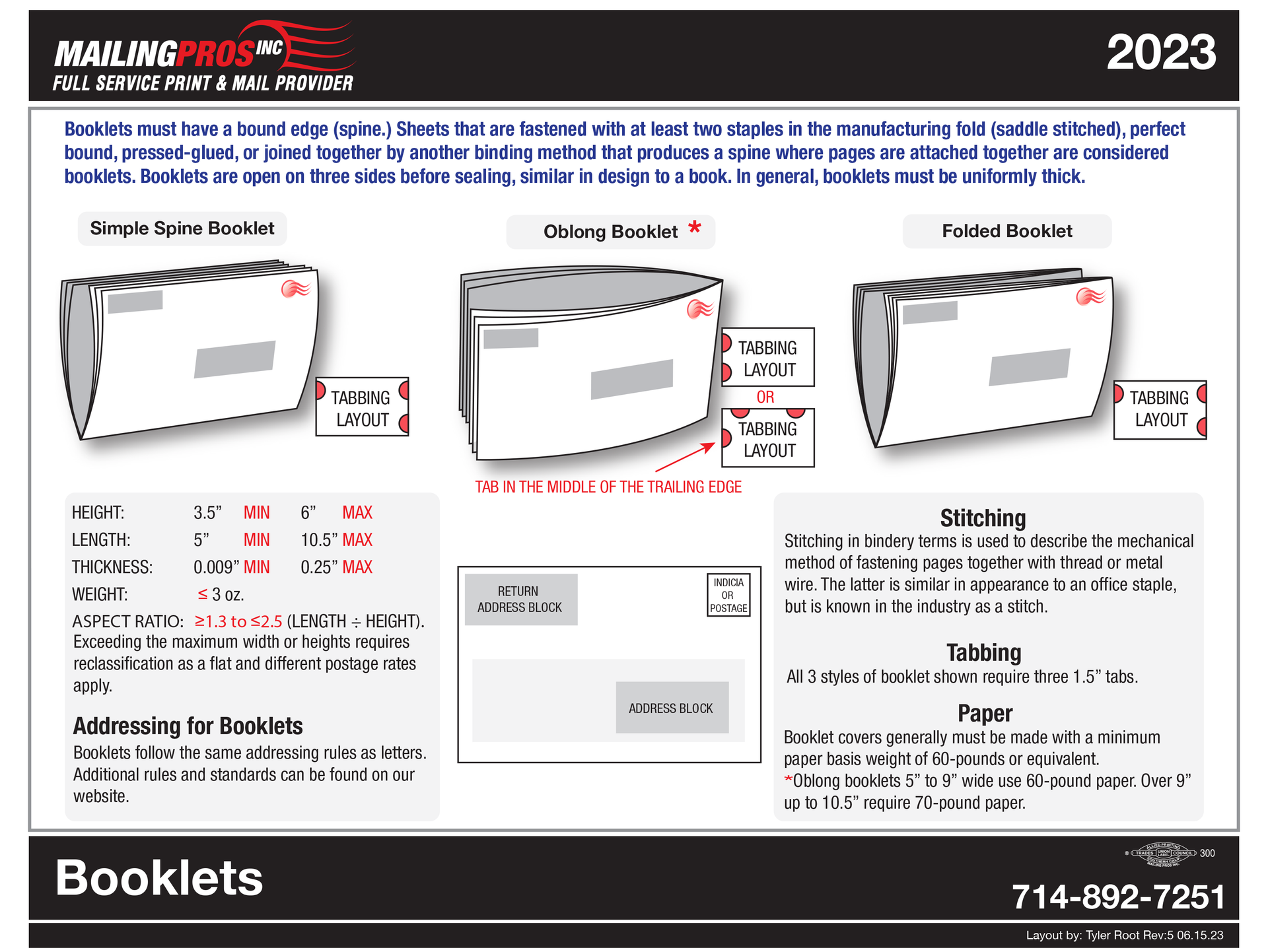 A booklet for mailing envelopes for 2023