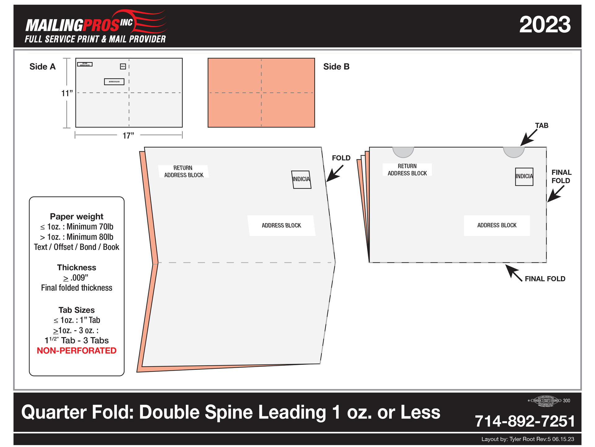 Quarter fold double spine leading 1 oz or less
